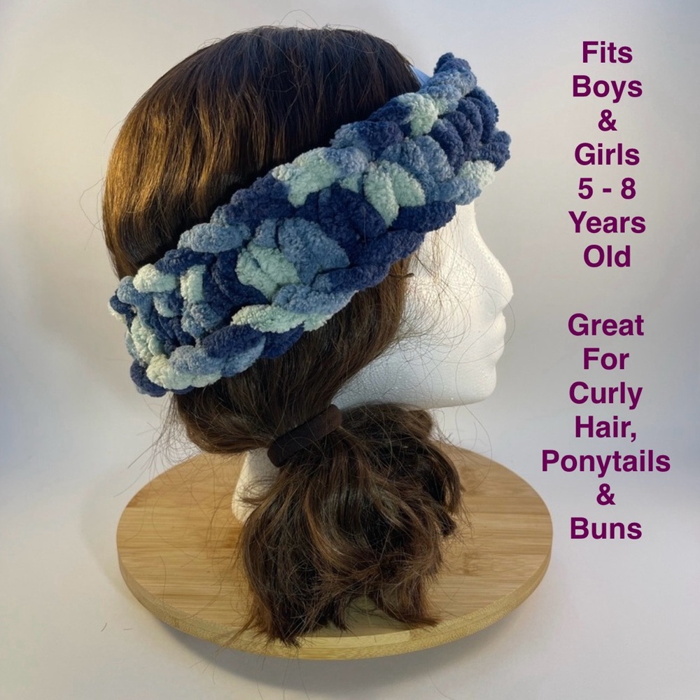 Handmade Kid’s Super Soft & Cozy Winter Headband/Ear Wrap - Variegated Blue